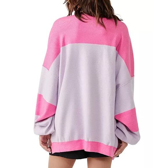 Free People Lavender Uptown Colorblock Drapey Oversized Pullover Sweater Top XS - Picture 6 of 9